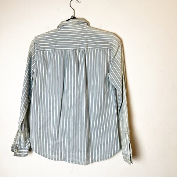 NWT SZ XS Ann Taylor Loft Denim Distressed Color Button Down - Picture 6 of 9
